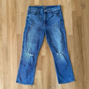Size 32 MOTHER Denim Insider Cropped Blue Distressed Straight-Leg Jeans